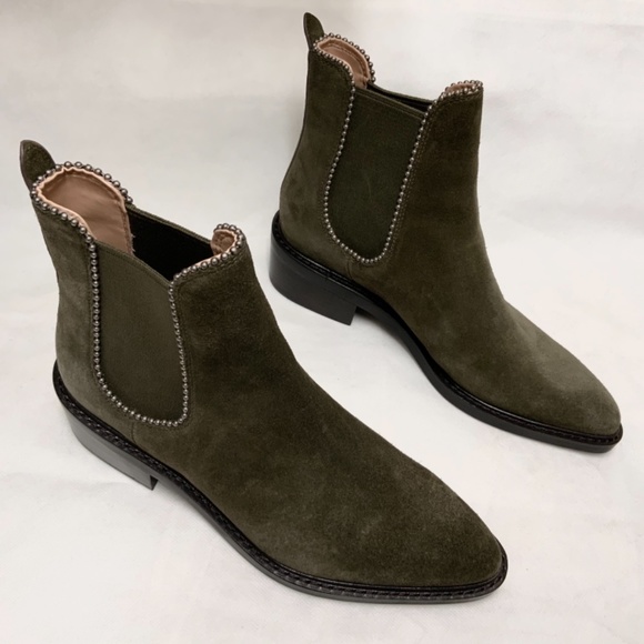 Coach Bowery bead Chelsea Khaki Green Suede Leather Ankle Fashion Boots Booties - Picture 8 of 14